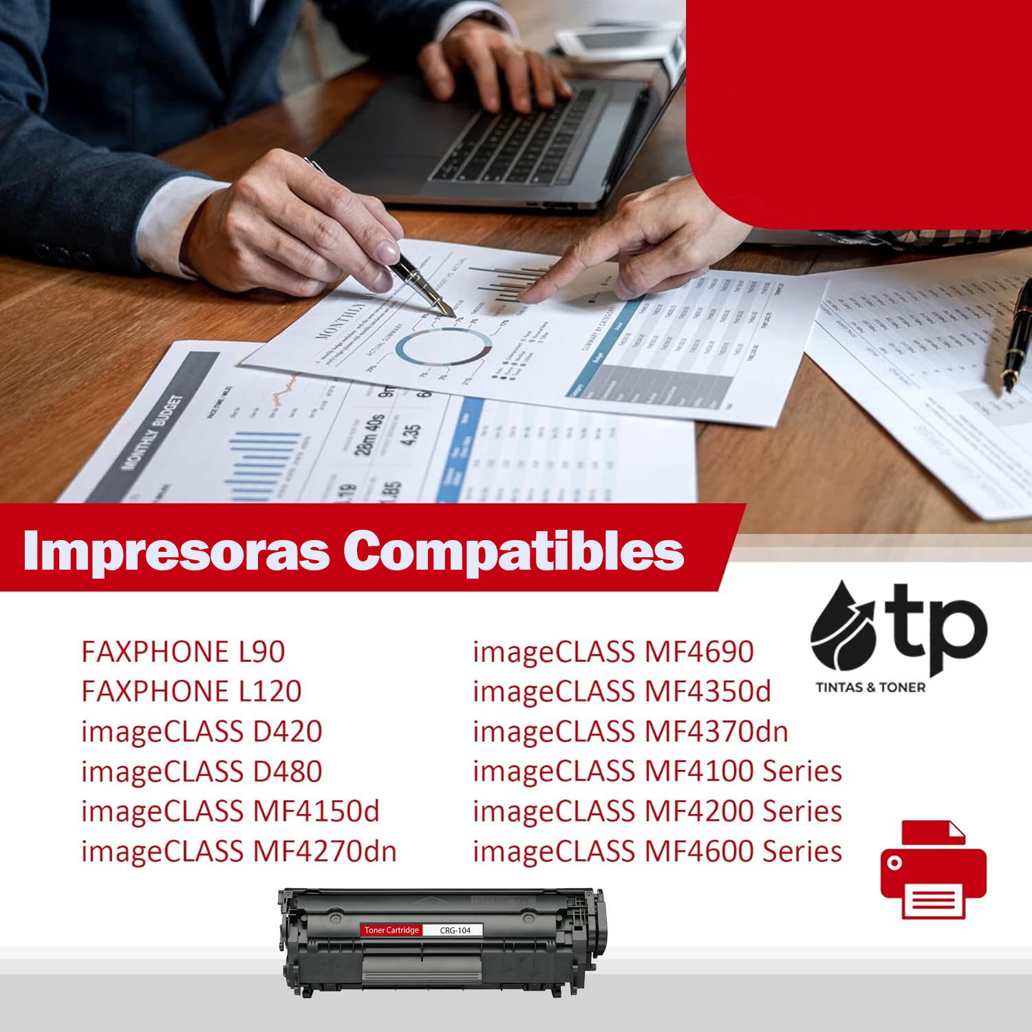 Toner Genérico Canon 104 Para ImageCLASS MF4350, MF4350d, MF4350dn, MF4370, MF4370dn, MF4270 - Imagen 2